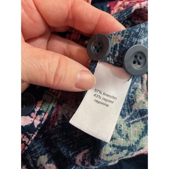 NWT XS Maurice's Linen Blend Jacket Top Shacket Blue Rose Floral Casual Office - Picture 7 of 7
